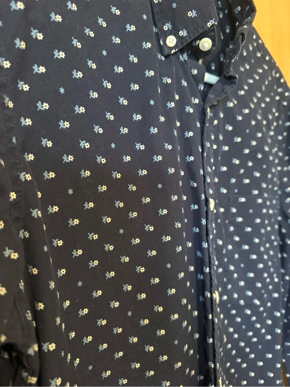 J. Crew Navy Button-Down Shirt with Light Blue Micro Print